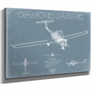 Bella Frye Home & Garden > Decor > Artwork Diamond DA40-NG Aircraft Blueprint Wall Art - Original Airplane Print