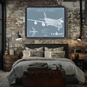 Bella Frye Home & Garden > Decor > Artwork Airbus A380 Aircraft Blueprint Wall Art - Original Aviation Plane Print