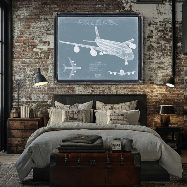 Bella Frye Home & Garden > Decor > Artwork Airbus A380 Aircraft Blueprint Wall Art - Original Aviation Plane Print