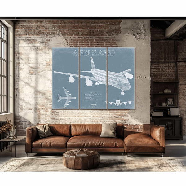 Bella Frye Home & Garden > Decor > Artwork Airbus A380 Aircraft Blueprint Wall Art - Original Aviation Plane Print