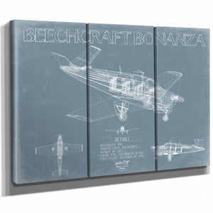 Beechcraft Bonanza Aircraft Blueprint Wall Art - Original Aviation Plane Print