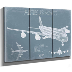 Bella Frye Home & Garden > Decor > Artwork Airbus A380 Aircraft Blueprint Wall Art - Original Aviation Plane Print