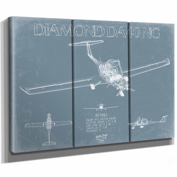 Bella Frye Home & Garden > Decor > Artwork Diamond DA40-NG Aircraft Blueprint Wall Art - Original Airplane Print