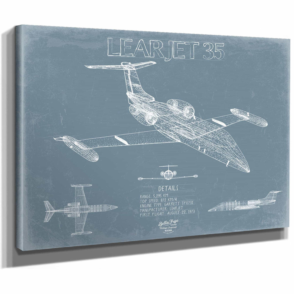 Bella Frye Home & Garden > Decor > Artwork Learjet 35 Aircraft Blueprint Wall Art - Original Airplane Print