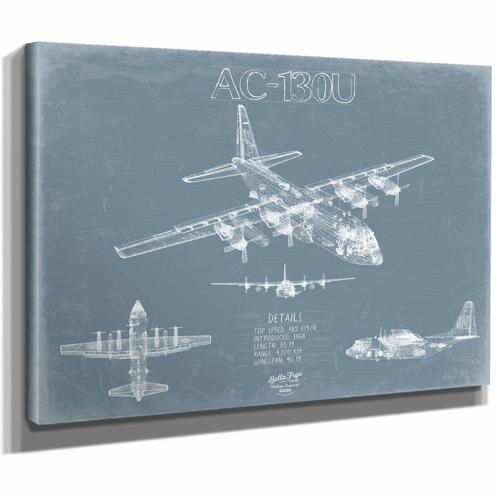 Bella Frye Home & Garden > Decor > Artwork Lockheed AC-130U Spooky Blueprint Wall Art - Original Aviation Plane Print