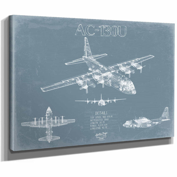 Bella Frye Home & Garden > Decor > Artwork Lockheed AC-130U Spooky Blueprint Wall Art - Original Aviation Plane Print