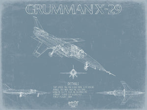 Bella Frye Home & Garden > Decor > Artwork Grumman X-29 Aircraft Blueprint Wall Art - Original Airplane Print