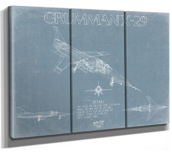 Bella Frye Home & Garden > Decor > Artwork Grumman X-29 Aircraft Blueprint Wall Art - Original Airplane Print