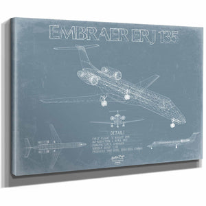 Bella Frye Home & Garden > Decor > Artwork Embraer ERJ-135 Aircraft Blueprint Wall Art - Original Airplane Print