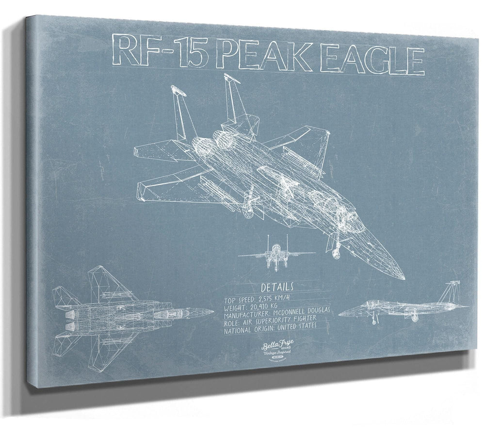 Bella Frye Home & Garden > Decor > Artwork RF-15 Peek Eagle Aircraft Blueprint Wall Art - Original Fighter Plane Print