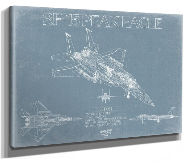 Bella Frye Home & Garden > Decor > Artwork RF-15 Peek Eagle Aircraft Blueprint Wall Art - Original Fighter Plane Print