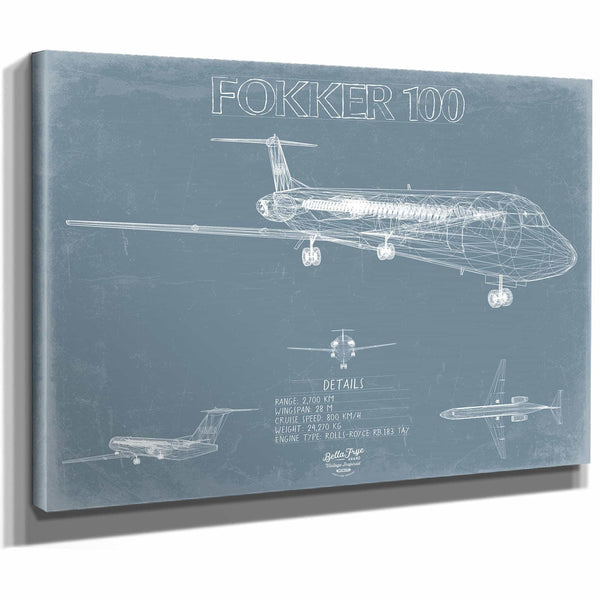 Bella Frye Home & Garden > Decor > Artwork Fokker 100 Aircraft Blueprint Wall Art - Original Airplane Print