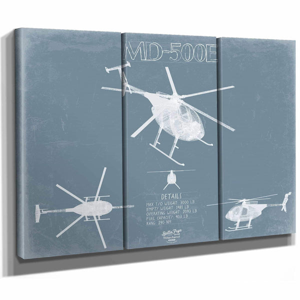 Bella Frye Home & Garden > Decor > Artwork MD 500E - MD Helicopters Aircraft Blueprint Wall Art - Original Helicopter Print