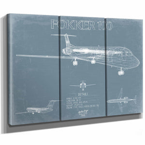 Bella Frye Home & Garden > Decor > Artwork Fokker 100 Aircraft Blueprint Wall Art - Original Airplane Print