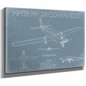 Bella Frye Home & Garden > Decor > Artwork Piper PA-24 Comanche Aircraft Blueprint Wall Art - Original Airplane Print