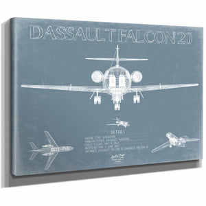 Bella Frye Home & Garden > Decor > Artwork Dassault Falcon 20 Aircraft Blueprint Wall Art - Original Airplane Print