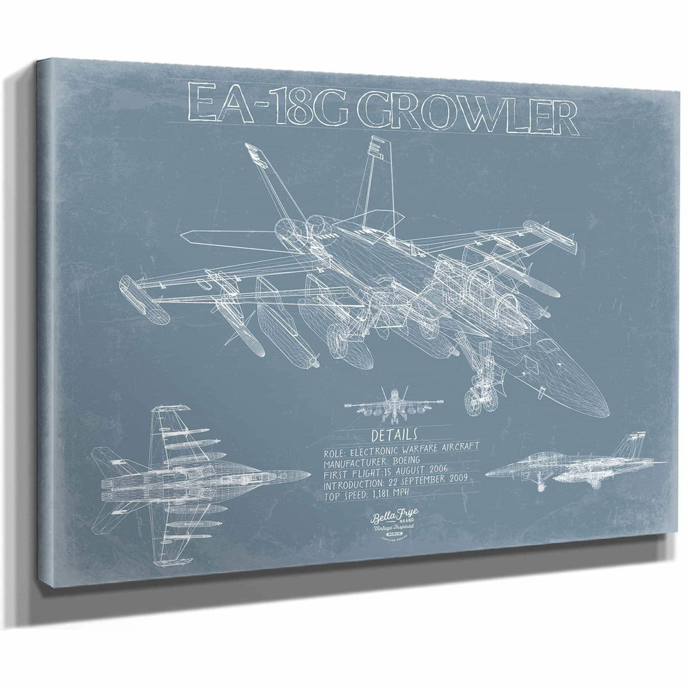 Bella Frye Home & Garden > Decor > Artwork EA-18G Growler Aircraft Blueprint Wall Art - Original Fighter Plane Print