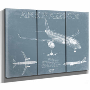 Bella Frye Home & Garden > Decor > Artwork Airbus A220-300 Aircraft Blueprint Wall Art - Original Aviation Plane Print