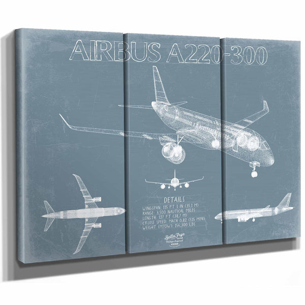 Bella Frye Home & Garden > Decor > Artwork Airbus A220-300 Aircraft Blueprint Wall Art - Original Aviation Plane Print