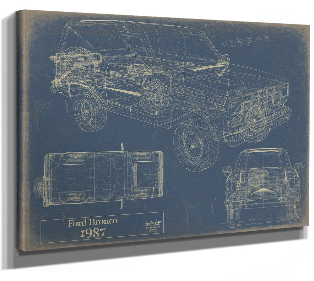 Bella Frye Vintage 1987 Ford Bronco Car Model Print,  Original Blueprint Canvas, Framed, or Unframed Art