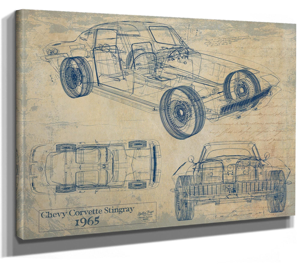 Bella Frye Vintage 1965 Chevrolet Corvette Stingray Car Model Print,  Original Blueprint Canvas