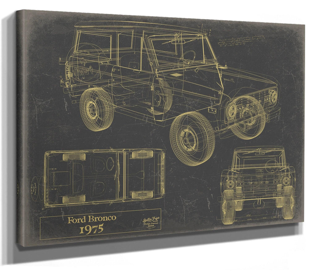 Bella Frye Vintage 1975 Ford Bronco Car Model Print,  Original Blueprint Canvas, Framed, or Unframed Art