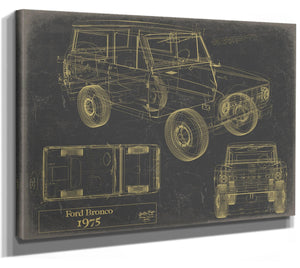 Bella Frye Vintage 1975 Ford Bronco Car Model Print,  Original Blueprint Canvas, Framed, or Unframed Art
