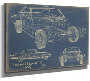 Bella Frye Vintage 1966 Chevy Chevelle SS Car Model Print,  Original Blueprint Canvas