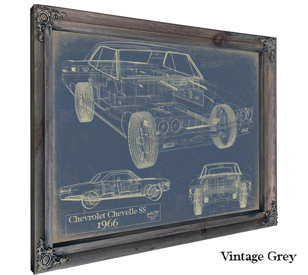Bella Frye Vintage 1966 Chevy Chevelle SS Car Model Print,  Original Blueprint Canvas
