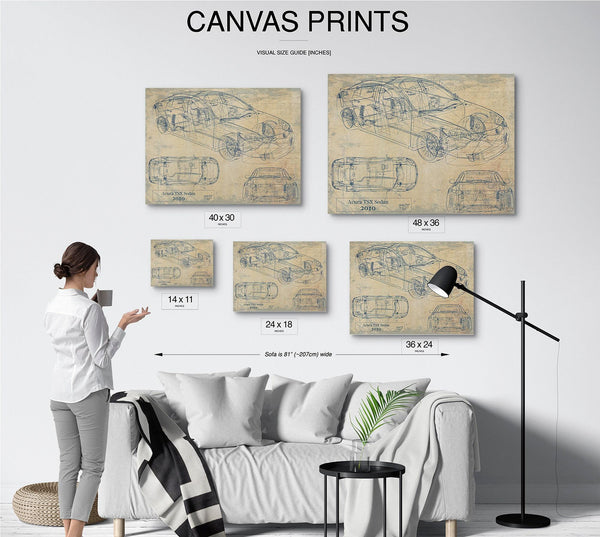 Bella Frye Vintage 2010 Car Model Print,  Original Blueprint Canvas, Framed, or Unframed Art