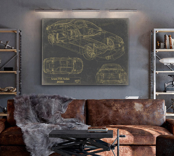 Bella Frye Vintage 2010 Car Model Print,  Original Blueprint Canvas, Framed, or Unframed Art