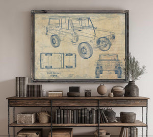 Bella Frye Vintage 1975 Ford Bronco Car Model Print,  Original Blueprint Canvas, Framed, or Unframed Art
