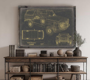 Bella Frye Vintage 1995 Ford Bronco Car Model Print,  Original Blueprint Canvas, Framed, or Unframed Art