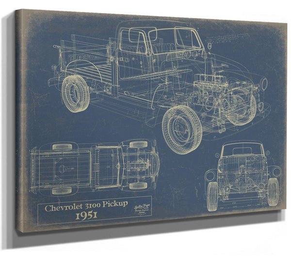 Bella Frye Vintage 1951 Chevrolet 3100 Pickup Model Mancave Blueprint Art