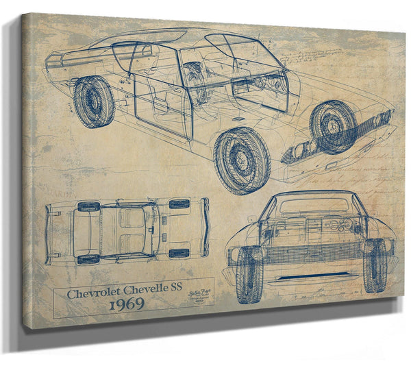 Bella Frye Vintage 1969 Chevrolet Chevelle SS Car Art - Gifts for Guys - Original Vehicle Print