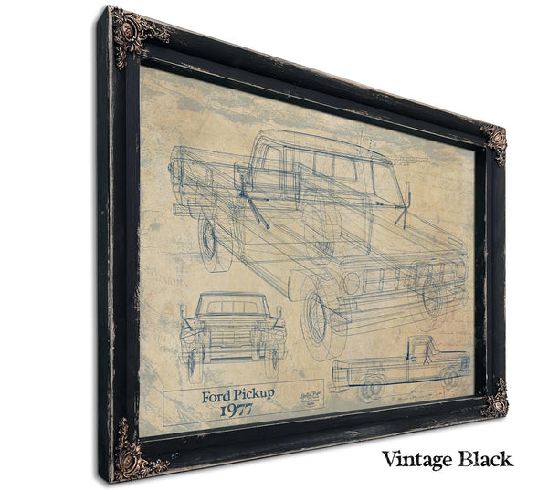 Bella Frye 1977 Ford Pickup Truck Model, Original Mancave Blueprint Art