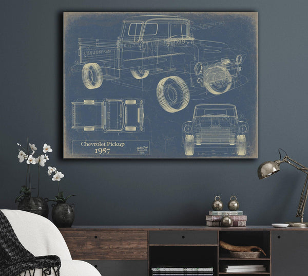 Bella Frye Vintage 1957 Chevrolet Pickup Truck Model Mancave Blueprint Art