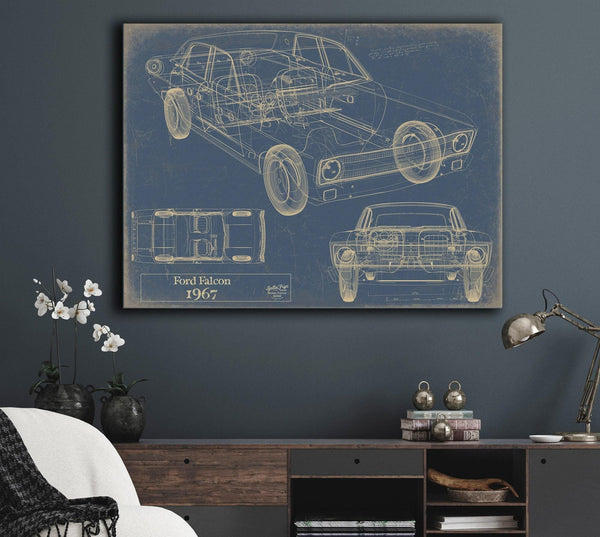 Bella Frye Vintage 1979 Ford Falcon Car Model Print,  Original Blueprint Canvas, Framed, or Unframed Art