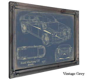 Bella Frye Vintage 2006 Mustang GT Car Model Print,  Original Blueprint Canvas, Framed, or Unframed Art