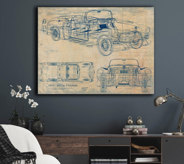 Bella Frye Vintage 53 Convertible Car Blueprint - Gifts for Husband  - Original Vehicle Wall Art