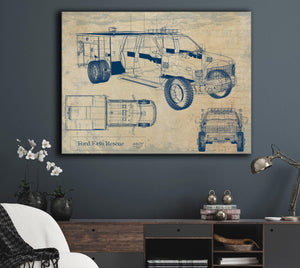 Bella Frye Vintage Rescue Truck Model Mancave Blueprint Art