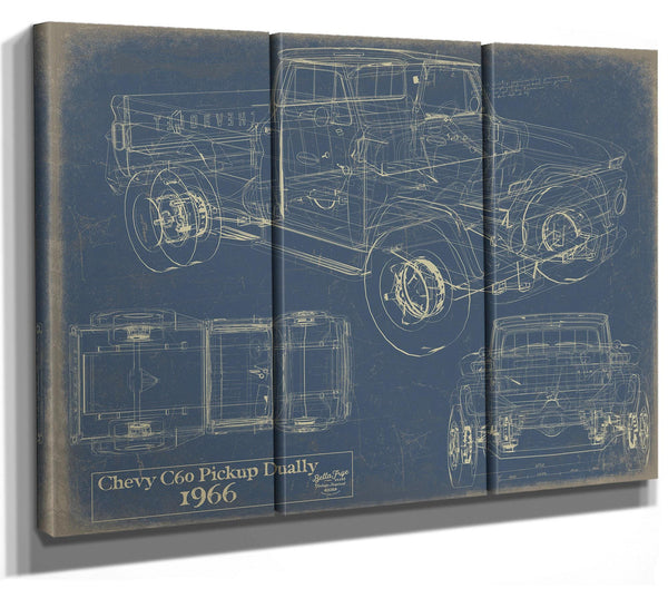 Bella Frye 1966 Chevy C60 Dually Pickup Truck Print,  Original Blueprint Canvas, Framed, or Unframed Art
