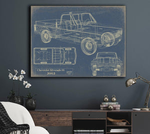Bella Frye Vintage 2002 Chevrolet Silverado SS Truck Model Mancave Blueprint Art