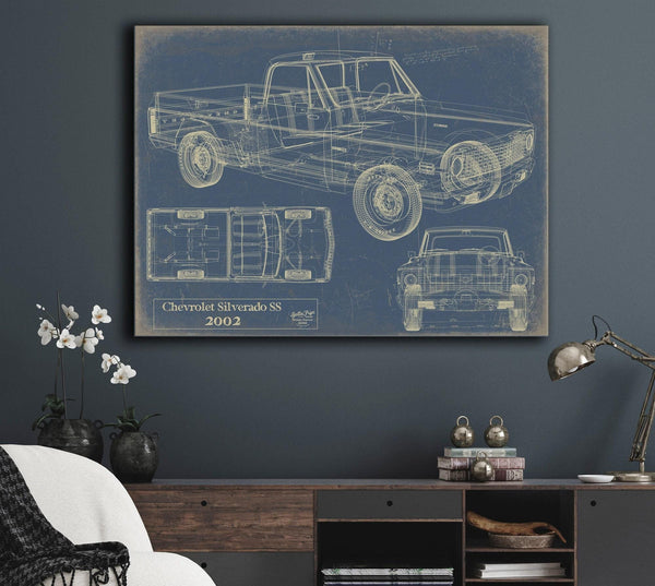 Bella Frye Vintage 2002 Chevrolet Silverado SS Truck Model Mancave Blueprint Art