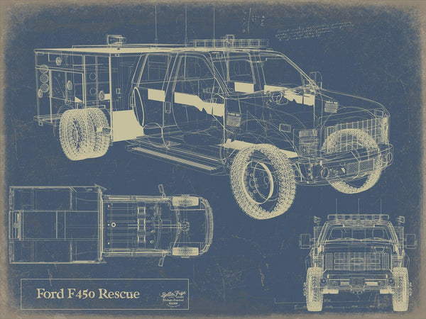 Bella Frye Vintage Rescue Truck Model Mancave Blueprint Art