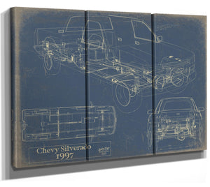 Bella Frye Vintage 1997 Chevrolet Silverado Car Model Print,  Original Blueprint Canvas, Framed, or Unframed Art