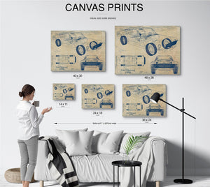 Bella Frye 1968 Mustang Car Model Print,  Original Blueprint Canvas