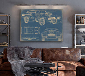 Bella Frye Vintage 1979 Ford Falcon Car Model Print,  Original Blueprint Canvas, Framed, or Unframed Art