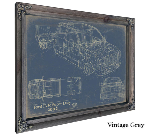 Bella Frye Vintage 2002 Ford F-250 Car Model Print,  Original Blueprint Canvas, Framed, or Unframed Art