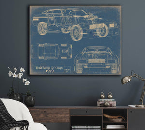 Bella Frye Vintage 1979 Ford Falcon Car Model Print,  Original Blueprint Canvas, Framed, or Unframed Art